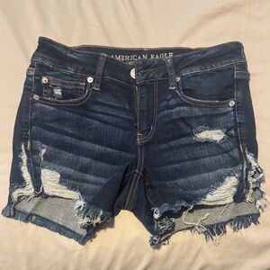 American Eagle Outfitters Women's Distressed Denim Shorts - Dark Blue